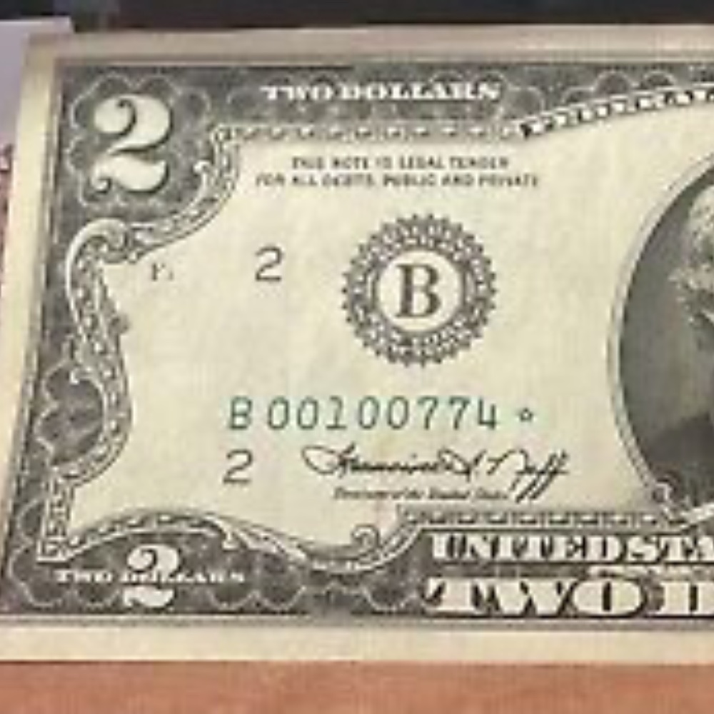 Vintage Rare New York 1976 Star $2 Bill Very Low Serial # B00100774-Mint Au